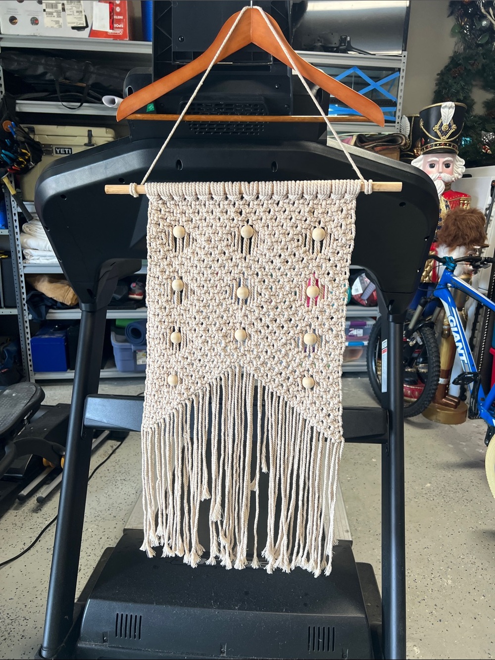 Handcrafted Cream Macramé Wall Tapestry with Wooden Beads